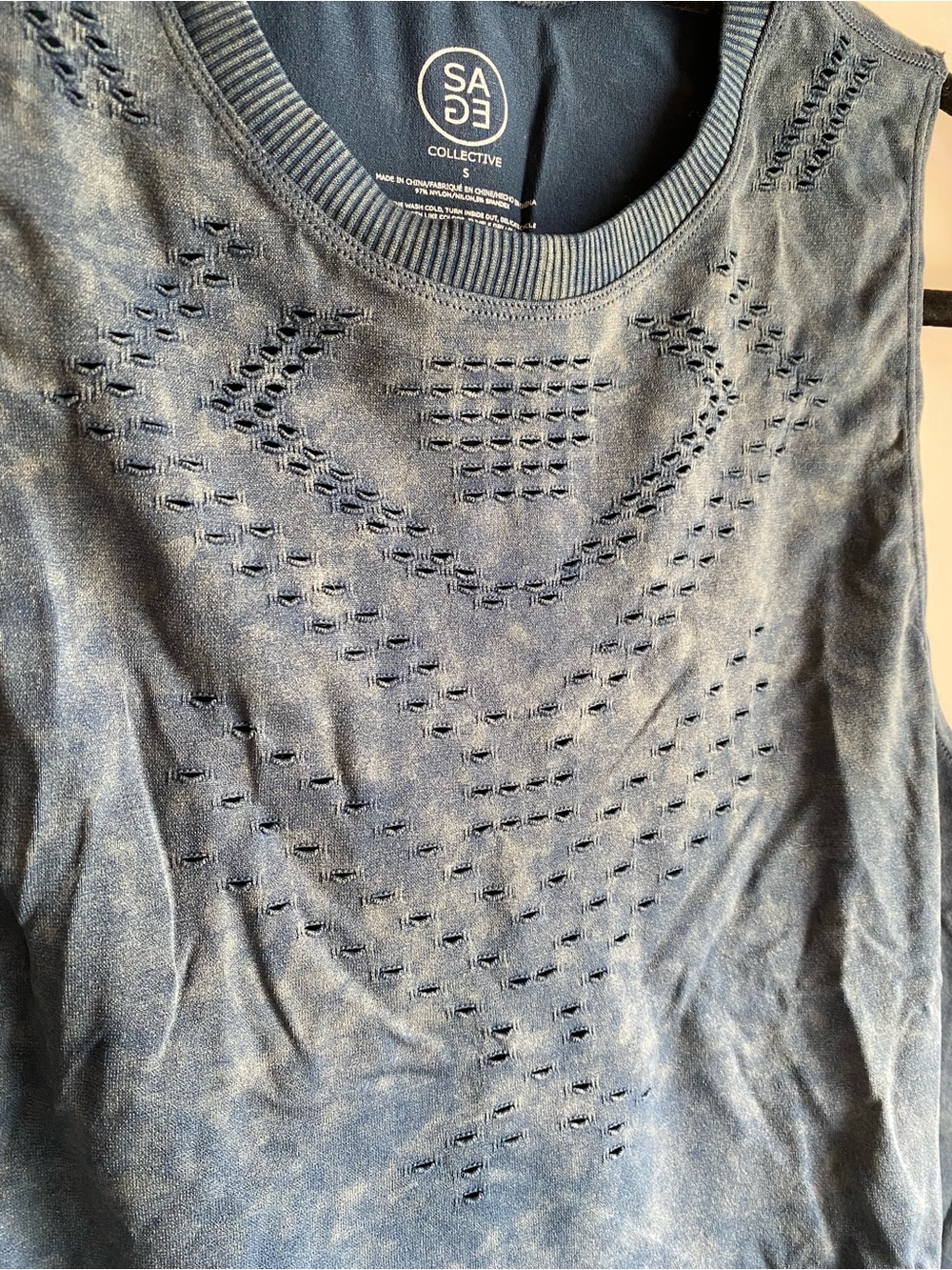 SA Blue Sleeveless Knit Tank with Eyelet Detail - Picture 3 of 4